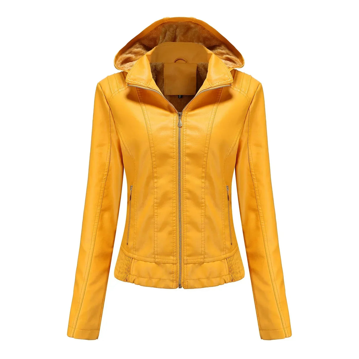Women'S Moto Biker Zipper Jacket Hooded Faux Fur