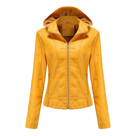 Women'S Moto Biker Zipper Jacket Hooded Faux Fur