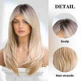 Layered Synthetic Wigs Black Blonde Ombre Highlight White