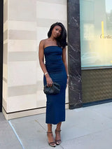 Traf Off Shoulder Denim Dress Woman Blue Corset