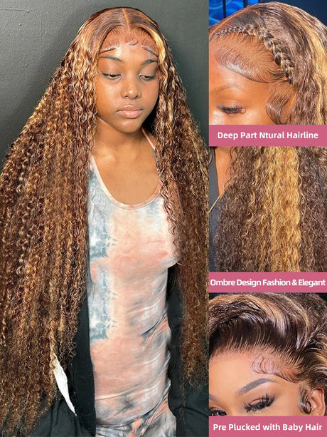 Highlight Ombre Curly Glueless Wig Human Hair