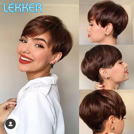 Lekker Colored Short Straight Bob Pixie Human Hair