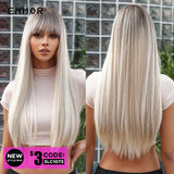 Emmor Long Platinum Blonde White Wig With Bang