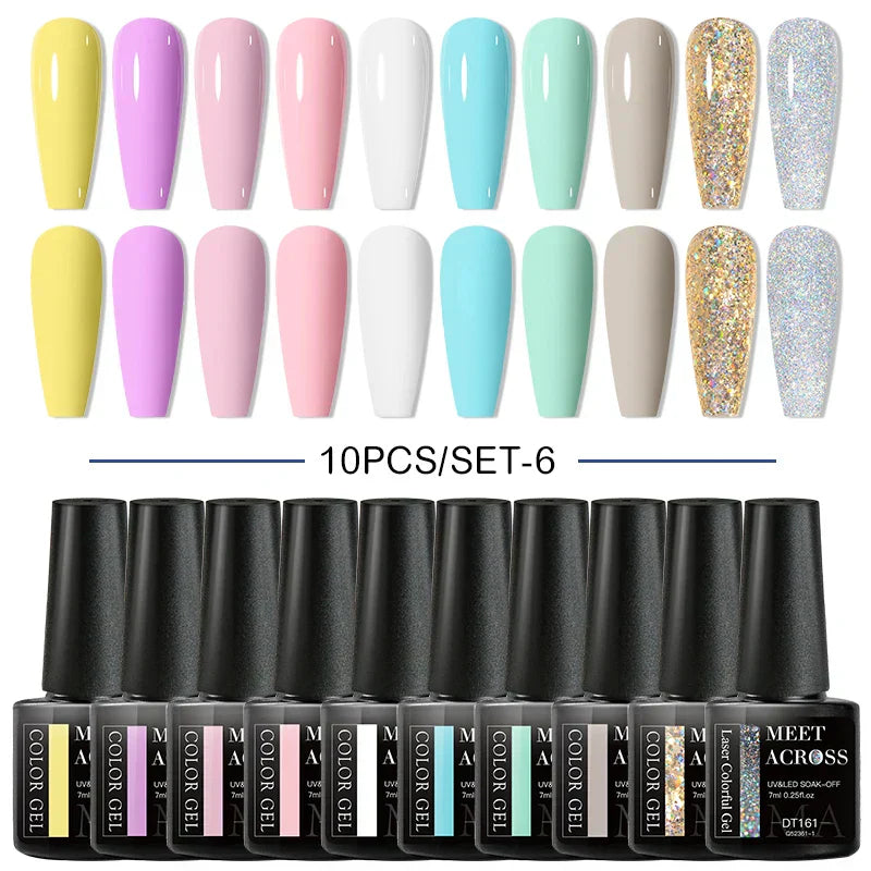 Nude Glitter Gel Nail Polish Set Purple Pink