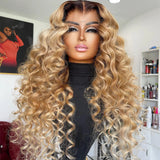 Ombre Honey Blonde Loose Curly Glueless Synthetic Hair