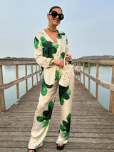 Printed Women Piece Set Loose Lapel Single Breasted