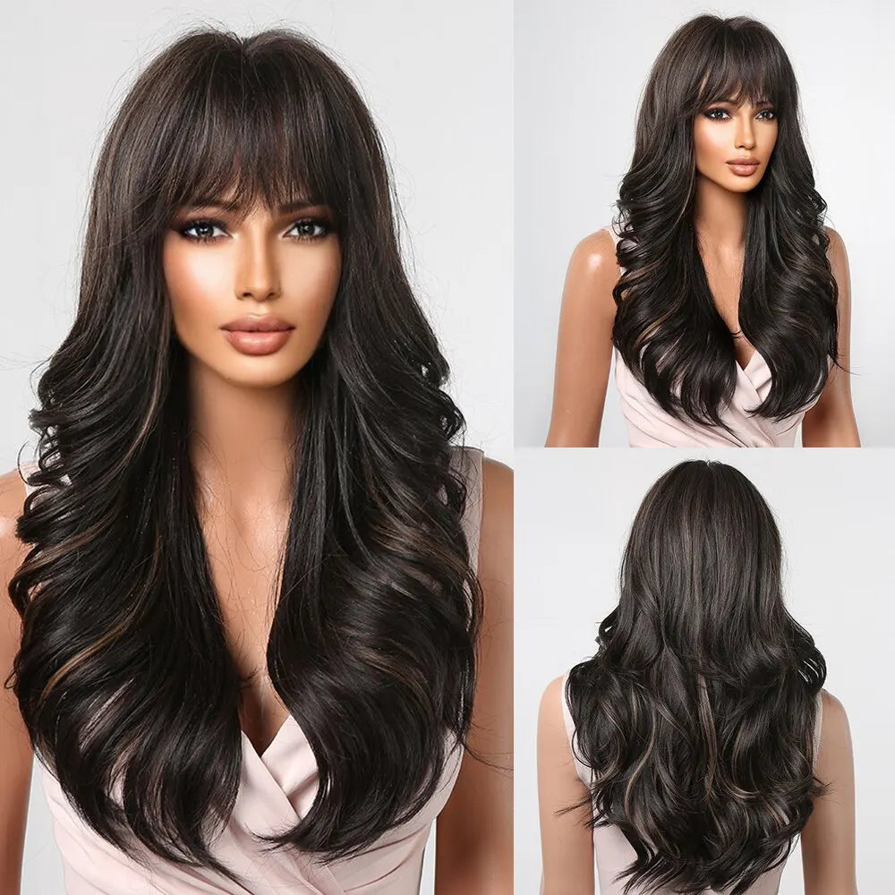 Haircube Long Ombre Brown Black Light Blonde Synthetic
