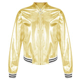 Kids Girls Shiny Baseball Jacket Bolero Disco Blazer
