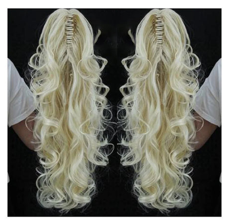 Synthetic Long Wavy Claw Clip On Ponytail Drawstring