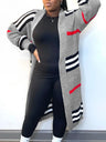 Plus Coat Dropped Shoulder Striped Loose Cardigan