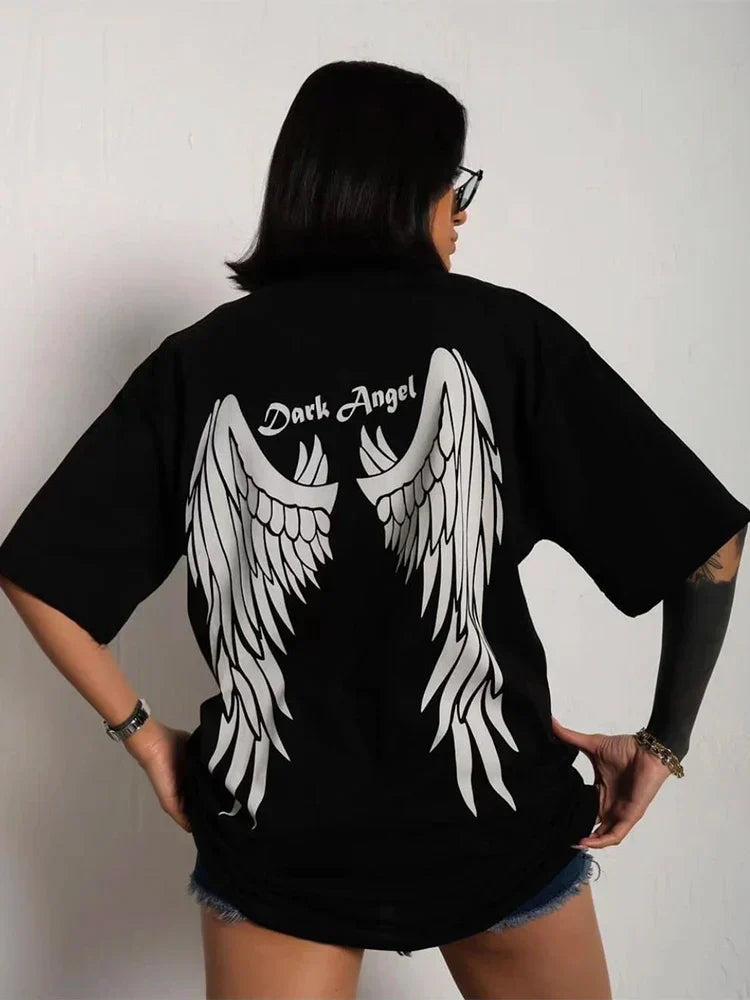 Blessyuki Gothic Print Cotton T Shirts Women Summer