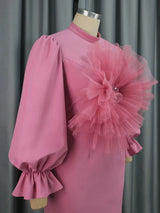 Women' Pink Mini Dress With Big Rose Flower