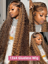 Highlight Ombre Curly Glueless Wig Human Hair