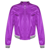 Kids Girls Shiny Baseball Jacket Bolero Disco Blazer