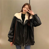 Retro Thick Warm Leather Coat Winter Woman Plush
