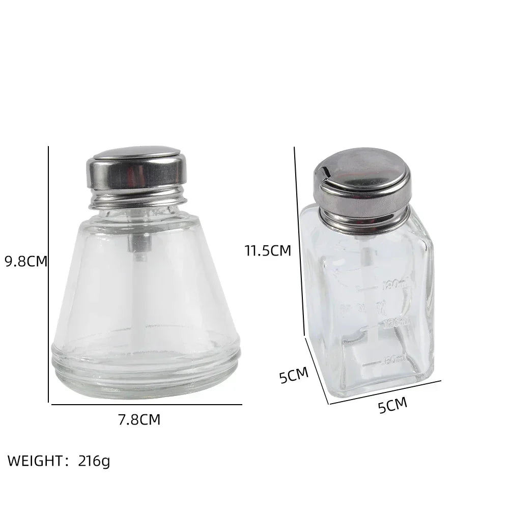 Nail Refillable Glass Bottles Empty Press Pump Dispenser