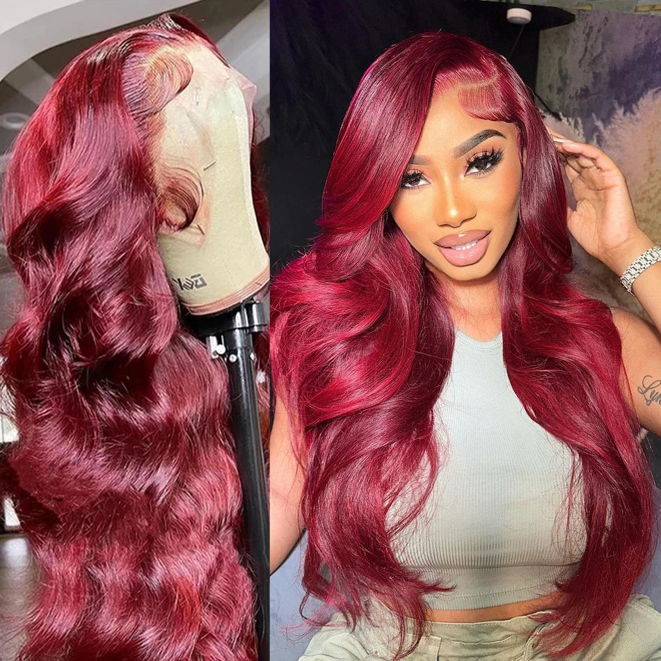 J Burgundy Lace Front Human Hair Wig X