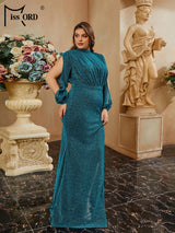 Missord Glitter Green Prom Dress Women Split Lantern