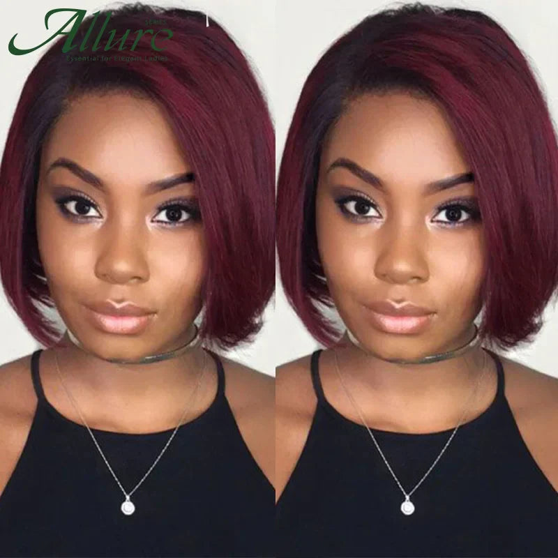 Burgundy Short Bob Wig With Bangs Wear To