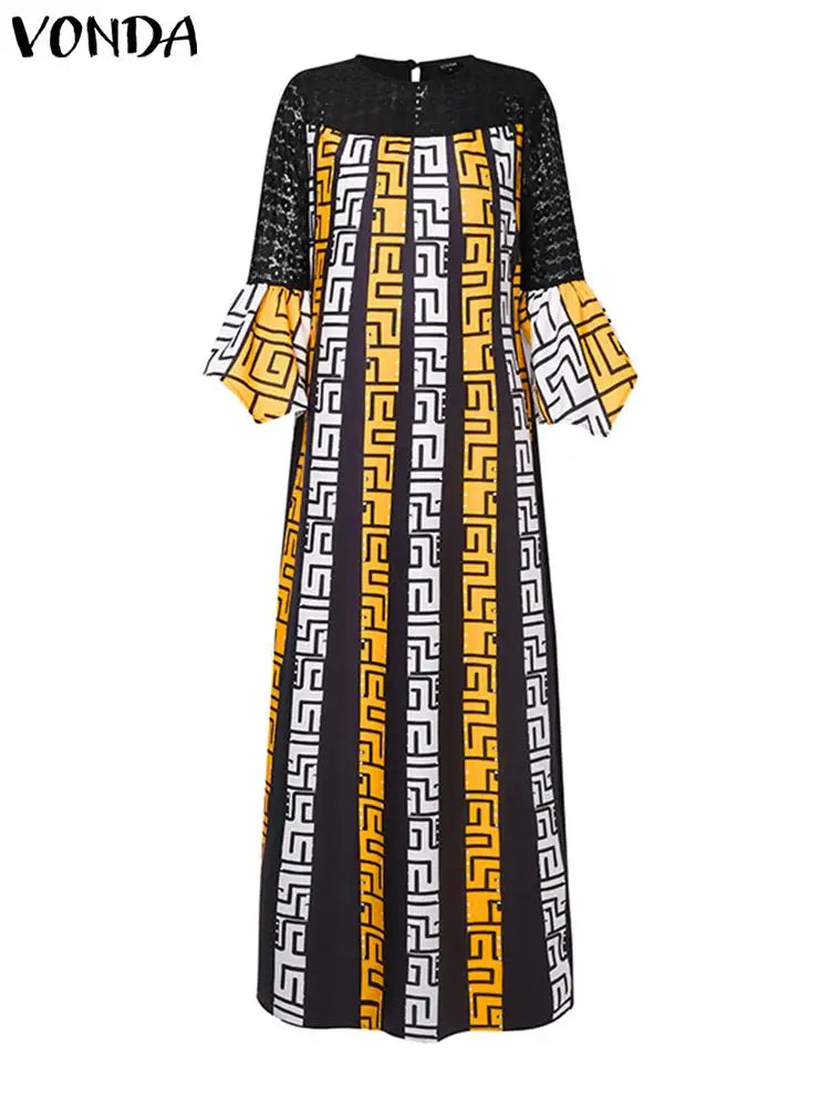 Vonda Women Maxi Dress Summer Lace Patchwork Long