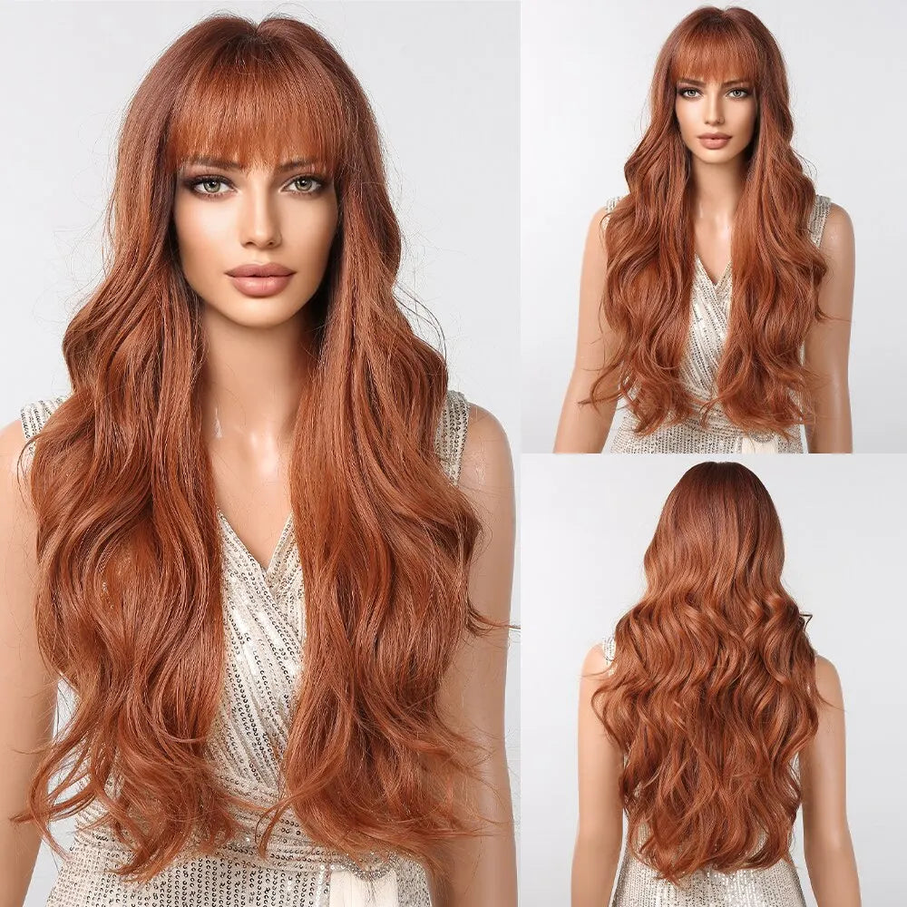Ginger Curly Synthetic Wigs For Women Long Natural