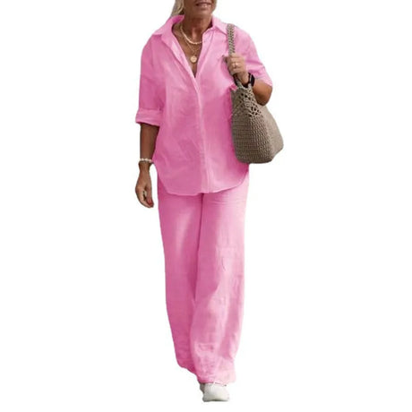 Long-Sleeved Shirt Casual Wide-Leg Pants Suit Piece Sets