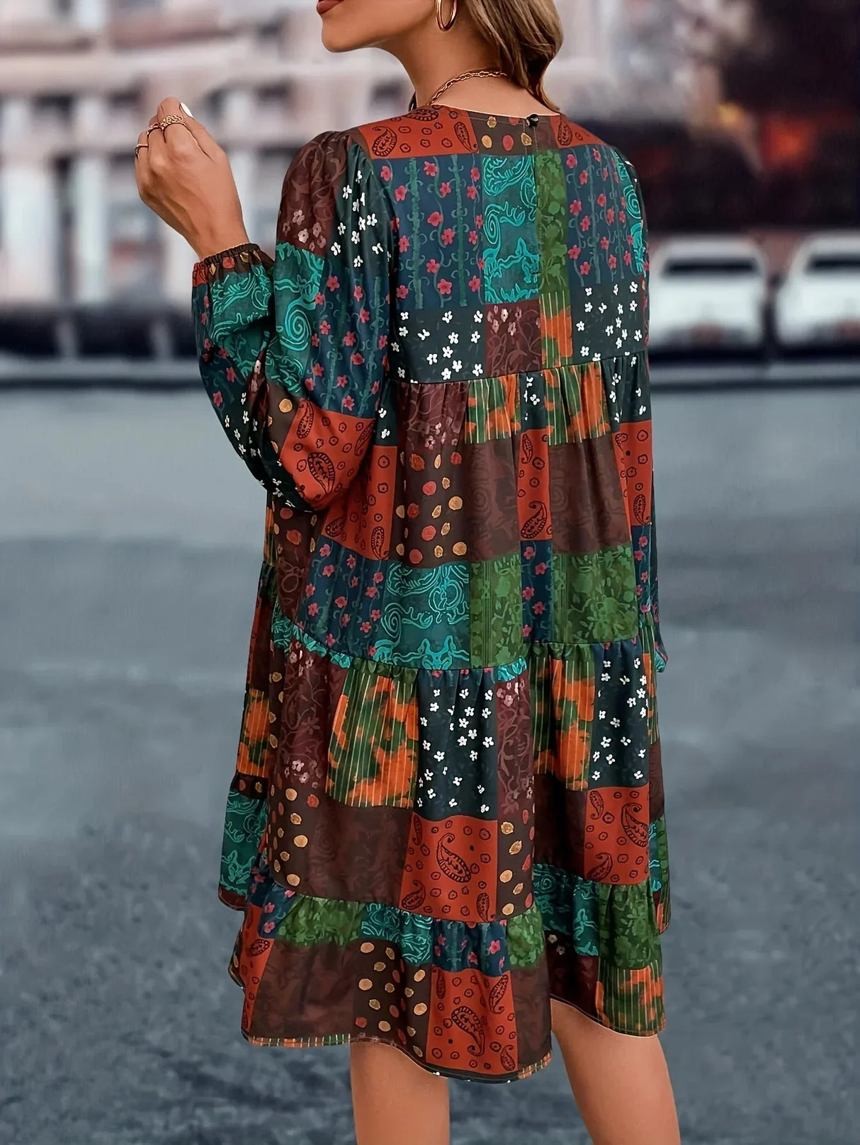 Long Sleeved Printed Dress