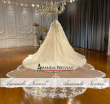Ns4667 Champagne Color Full Lace Wedding Gown With