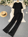 Singreiny Pleated Fashion Solid Set Women Loose O