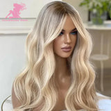 Ash Blonde Highlight Colored Lace Front Wig With