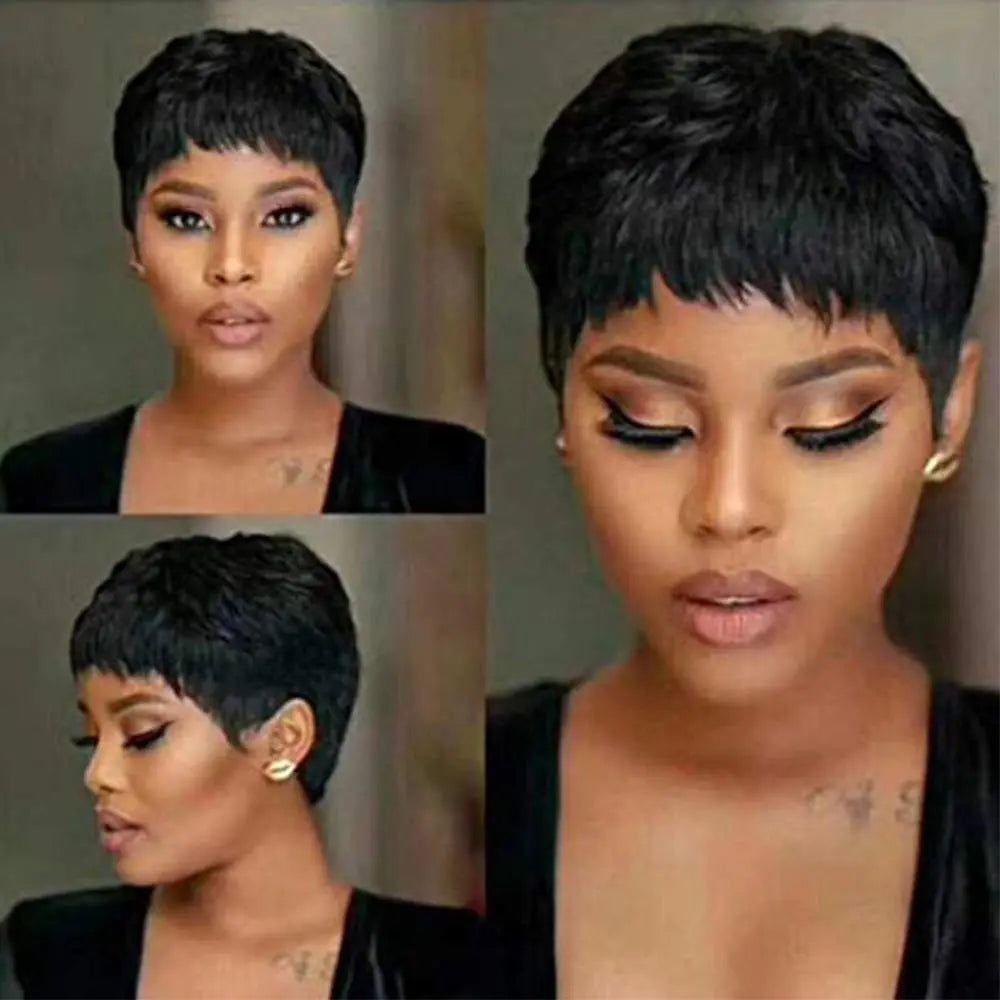 Short Straight Human Hair Wigs Natural Color Brazilian