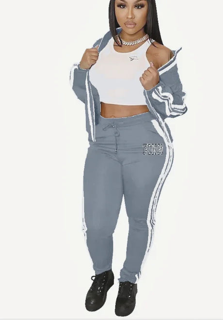 Ladies Tracksuits Piece Set Sports Suit Zipper V