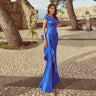 V Neck Cap Sleeve Wedding Party Gowns Pleat Floor-Length