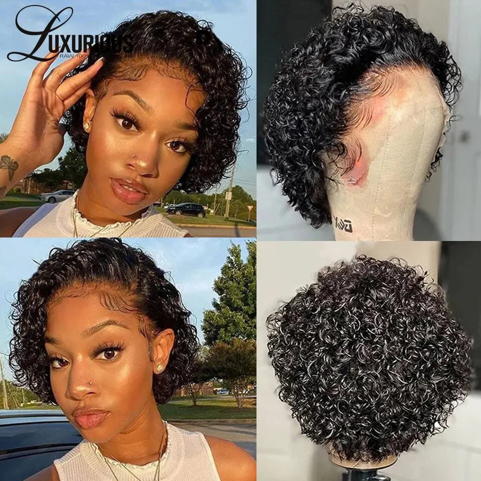 Pixie Cut Wigs Human Haishort Curly Lace Front