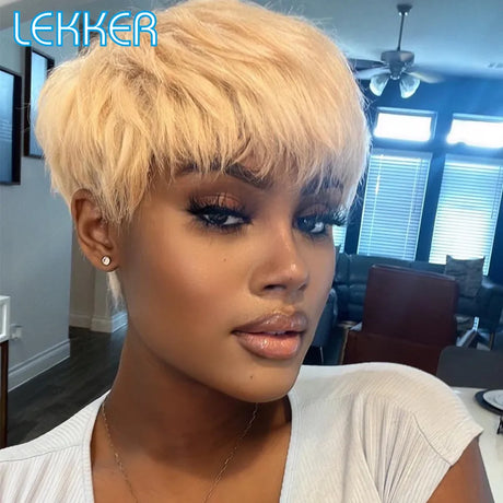 Lekker Colored Short Straight Bob Pixie Human Hair