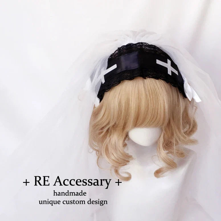 Lolita Headpiece Night Church Virgin Cross Embroidered Shawl