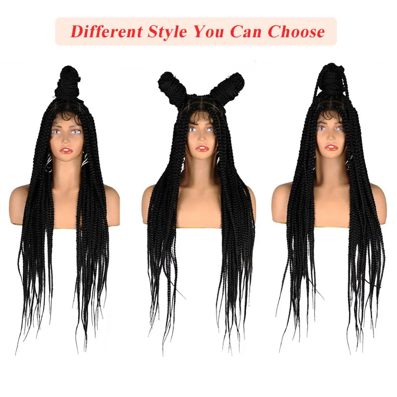 Full Lace Braided Wigs Synthetic Long Black