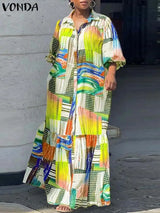 Vonda Summer Bohemian Printed Dress Women Elegant