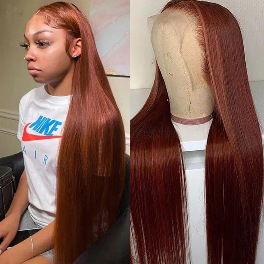 Reddish Brown Straight Lace Front Wigs Human Hair