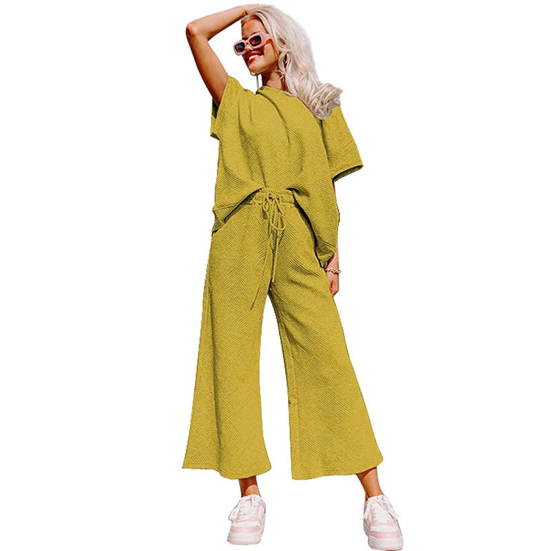 Spring Summer Casual Solid Short Sleeve T-Shirt Wide