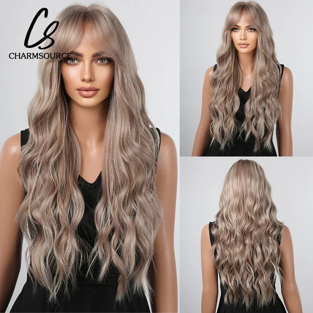 Charmsource Blonde Wavy Wig With Bangs Party Dresses