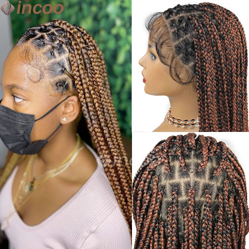 Ombre Blond Box Braided Full Lace Women'S Wigs