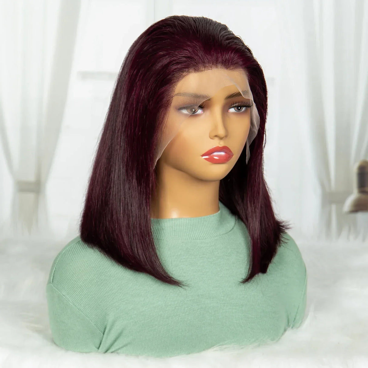 Burgundy Straight Short Wig Double Drawn