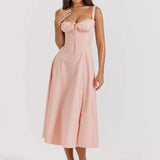 Women Summer Boho Spaghetti Straps Split Thigh Midi