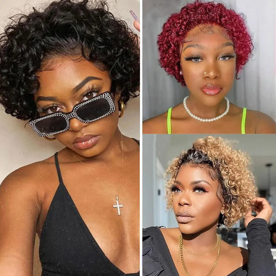 Pixie Cut Wigs Human Haishort Curly Lace Front