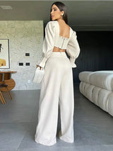 Women Elegant D Flower High Waist Wide Leg