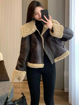 Winter Warm Waterproof Sheepskin Lamb Coat Thick Loose