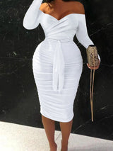 Lw Sxy Off The Shoulder Ruched Bodycon Dress