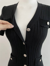 Summer Midi Dress Women Knitted Black Bodycon Korea