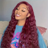 Curly J Burgundy X Lace Front Human Hair